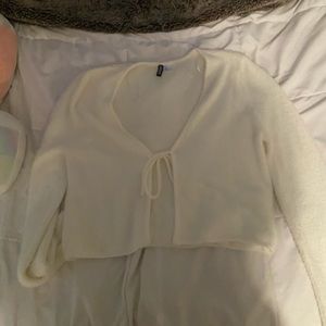 fuzzy white cardigan